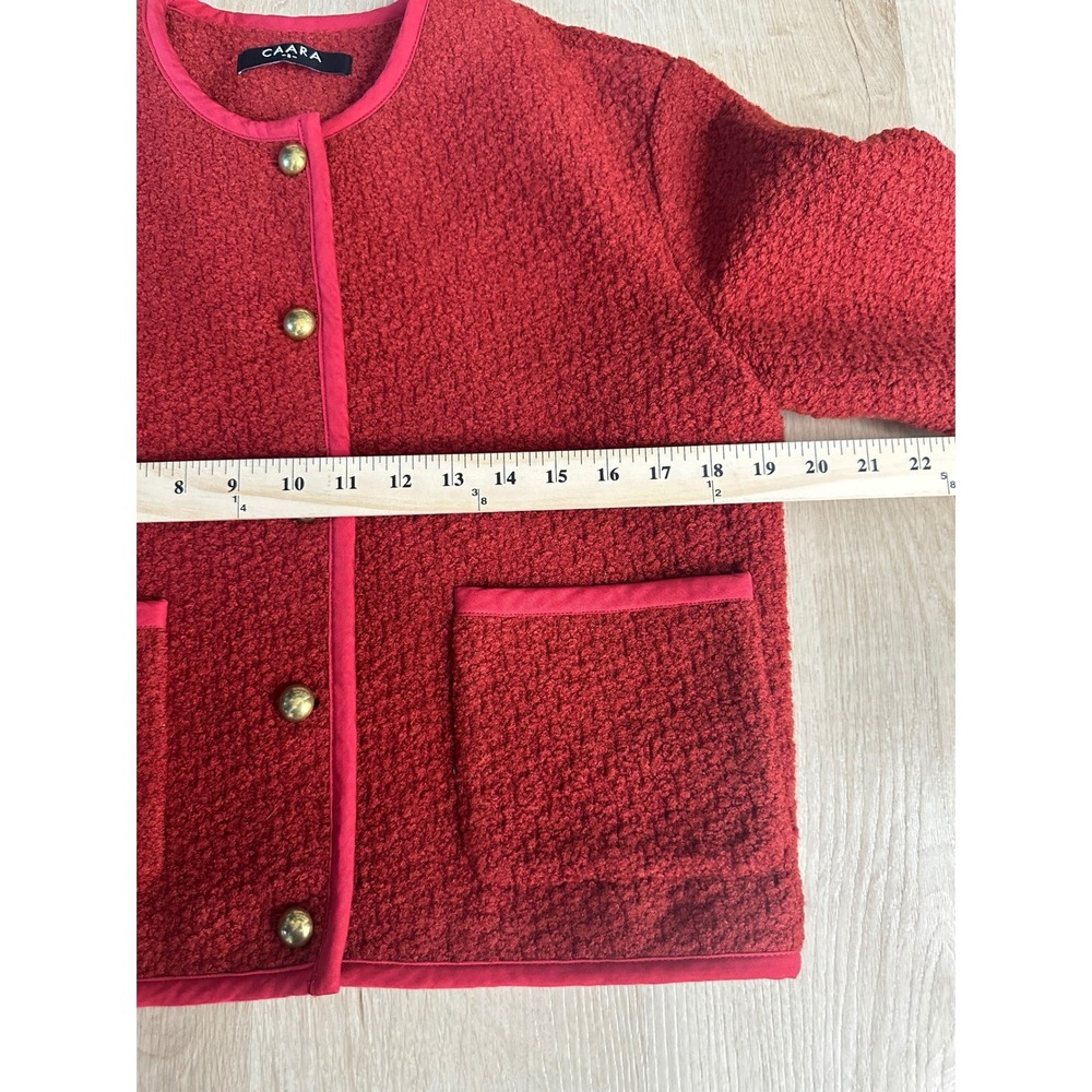 CAARA Joe Relaxed Fit Cropped Wool Boucle Red Jacket Rollneck Tweed Old Money - Picture 10 of 12